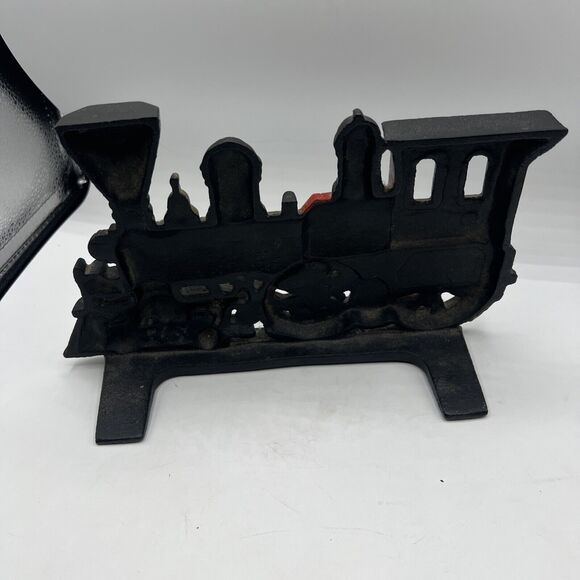 CAST IRON STEAM LOCOMOTIVE TRAIN ENGINE DOOR STOP Ori.H paint 10.5 x 6.5 PAINTED - Picture 5 of 6